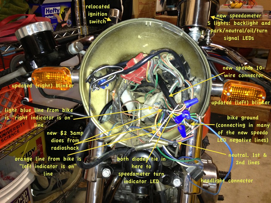 annotated picture of wiring behind headlight