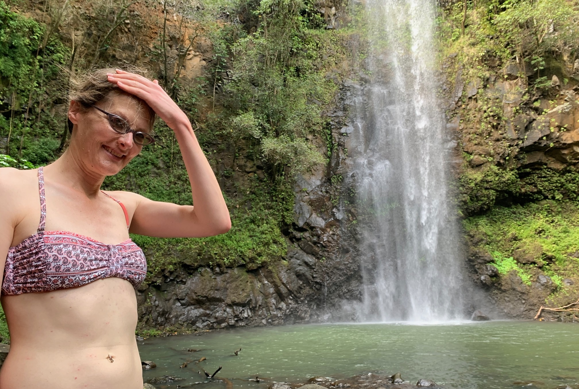 tracey about to dip into the falls