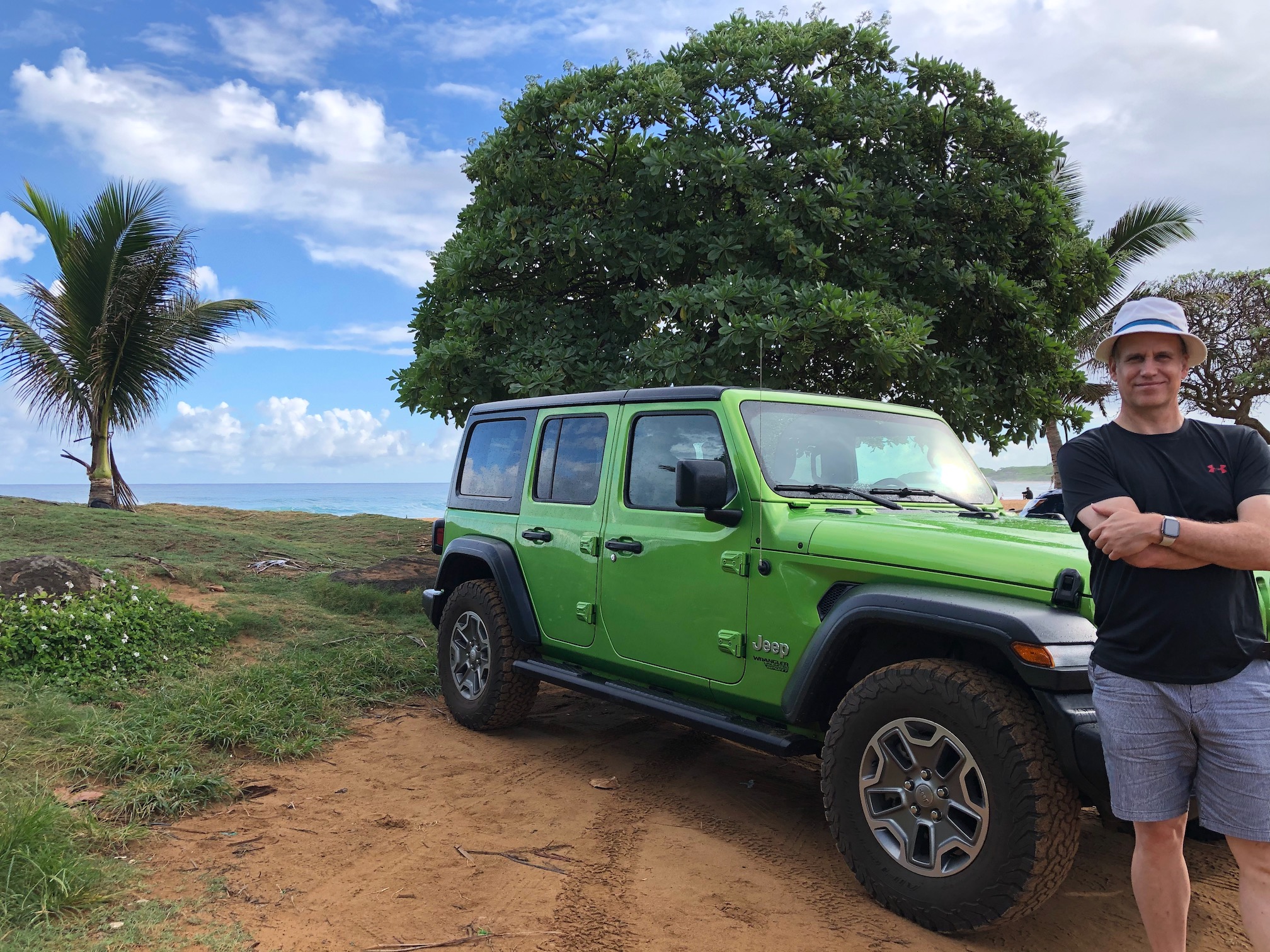 hunter & jeep on dirt road