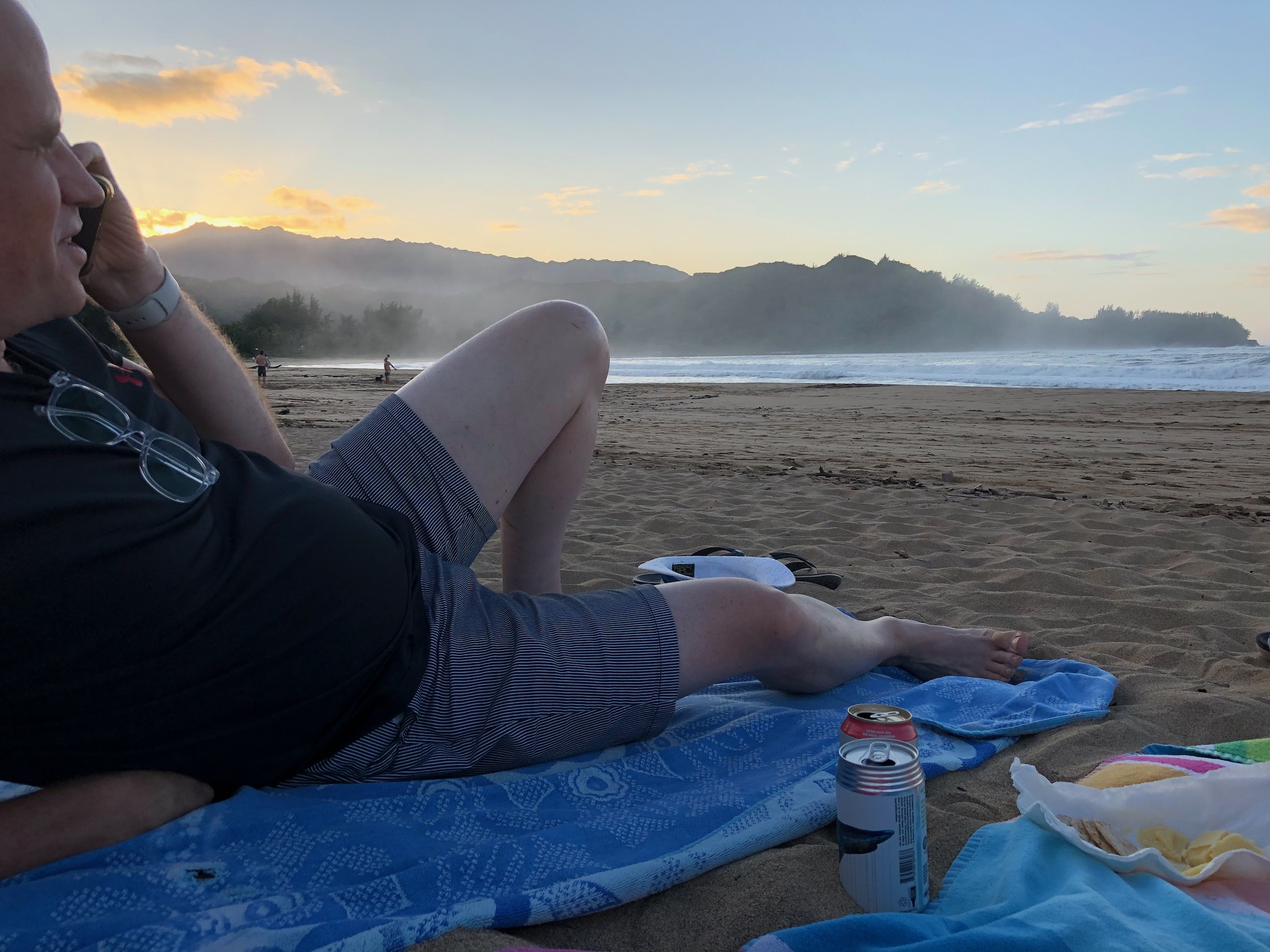 hunter relaxing at hanalei beach