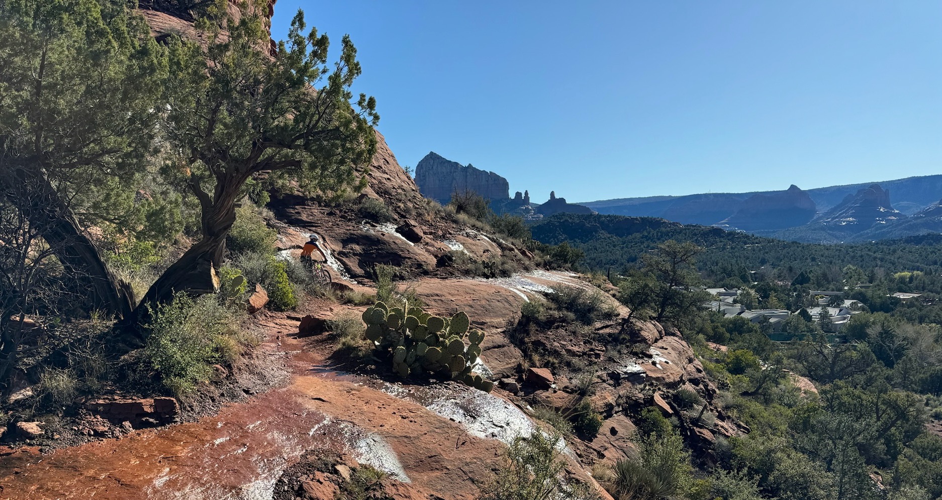 tracey biking through rocks & cacti