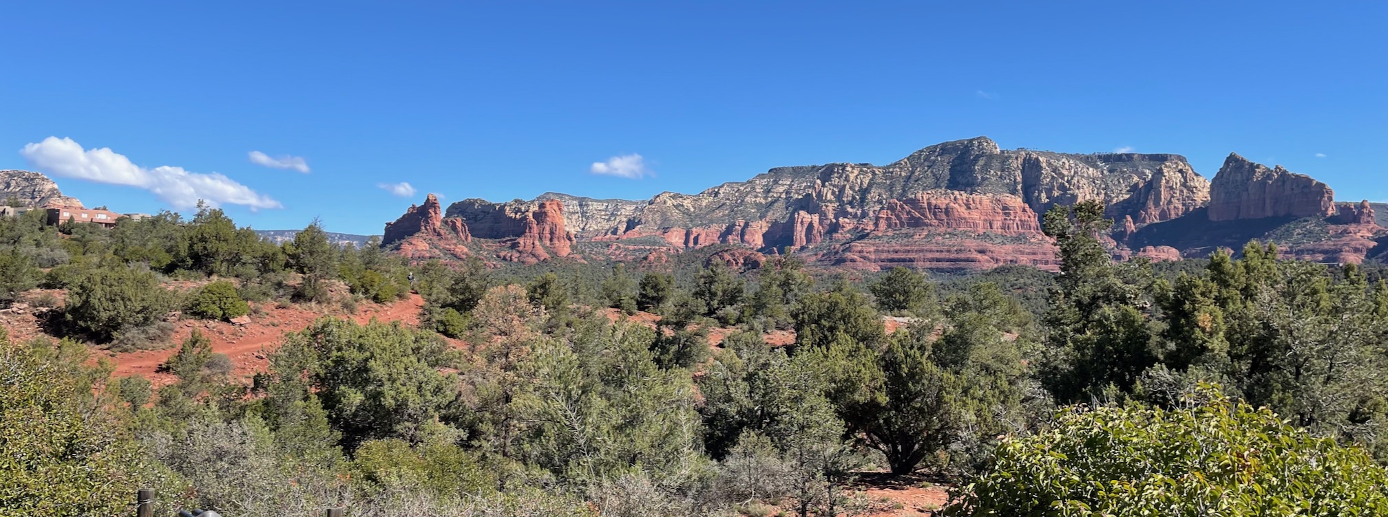 bike trail with desert scrub & rocky cliffs